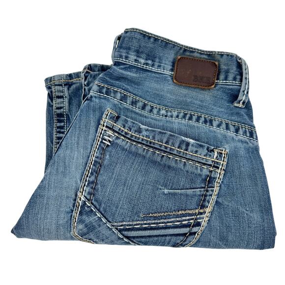 BKE Carter Jeans Mens 32 (32x31 ACTUAL) Bootcut Blue Denim Distressed UTILITY - Picture 1 of 14